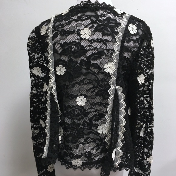 Alexis CYNDI v-neck semi sheer lace long sleeve chrochet top black NEW L - Picture 6 of 7